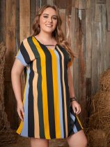 Large Women's Dress with Striped Bat Sleeve Tunic Dress