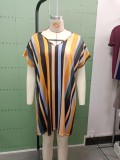 Large Women's Dress with Striped Bat Sleeve Tunic Dress