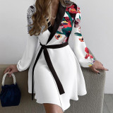 Temperament One Piece Color Contrast Lace Up Dress