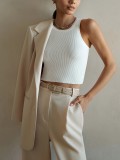 Solid color slim fitting threaded top with short strap vest