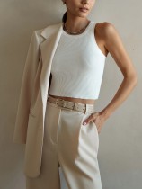 Solid color slim fitting threaded top with short strap vest