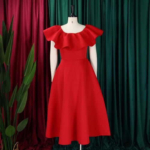 Fashionable temperament, ruffled hem, large skirt, banquet dress, dress