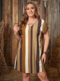 Large Women's Dress with Striped Bat Sleeve Tunic Dress