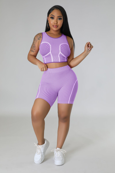 Women's sports vest set casual positioning printing two-piece set