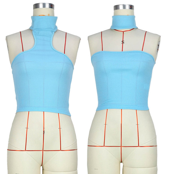 Sexy Hanging Neck High Neck Wrap Chest Front and Back Two Wear Top Solid Tank Top