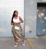 Solid Reflective Elastic Waist Pocket Loose One Step Dress