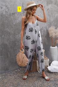 Women's suspenders, straps, printed jumpsuit, jumpsuit pants