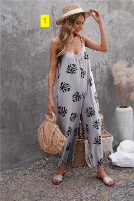 Women's suspenders, straps, printed jumpsuit, jumpsuit pants