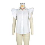 Solid color lotus leaf sleeve flower petal sleeve commuting shirt top