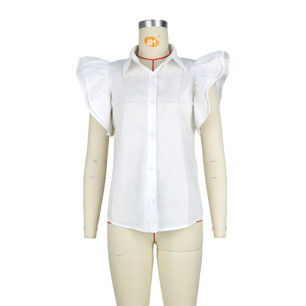 Solid color lotus leaf sleeve flower petal sleeve commuting shirt top