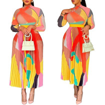 Digital high-definition printed pleated dress