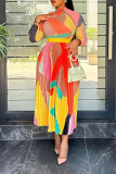 Digital high-definition printed pleated dress