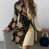 Temperament One Piece Color Contrast Lace Up Dress