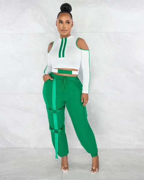 Fashion Splice Hollow Set Two Piece Set