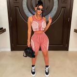 Women's sports vest set casual positioning printing two-piece set