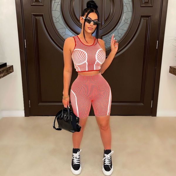 Women's sports vest set casual positioning printing two-piece set