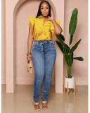 Solid color lotus leaf sleeve flower petal sleeve commuting shirt top