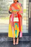 Digital high-definition printed pleated dress