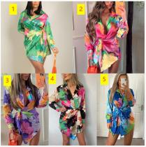 Temperament Personalized Print Lace up Casual Single breasted Shirt