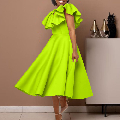 Fashionable temperament, ruffled hem, large skirt, banquet dress, dress