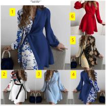 Temperament One Piece Color Contrast Lace Up Dress