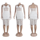 Sexy Sleeveless Perspective Slim Fit Lace Spliced Strap Dress