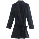 Women's temperament, fashion, solid color, short sleeved suit dress