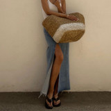 Half length high waisted split vintage denim skirt with hip wrap skirt