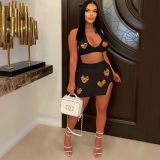 Women's sexy and caring jacquard hollowed out knitted beach skirt fashion set