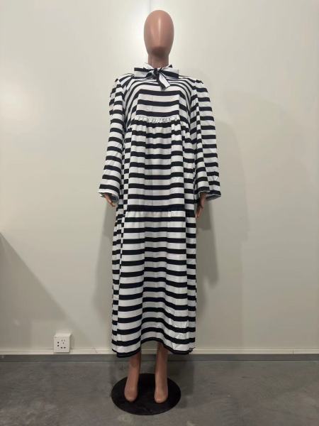 High definition printed high neck tie up patchwork dress with large swing skirt