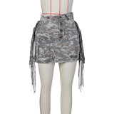 Fashionable camouflage tassel short skirt, half skirt, camouflage patch wrap skirt