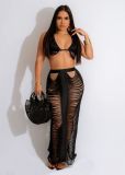 Women's casual and sexy tassel bra beach skirt set