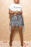 Fashionable camouflage tassel short skirt, half skirt, camouflage patch wrap skirt