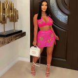 Women's sexy and caring jacquard hollowed out knitted beach skirt fashion set
