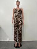 Leopard print women's suspender jumpsuit (with headscarf)