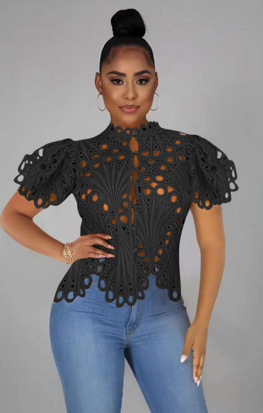 Perforated Sexy Flare Sleeve Breathable Nightclub Women's Single Top