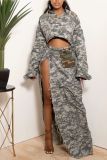 Women's Fashion Personalized Camo Wash Pocket Split Tassel Half Dress