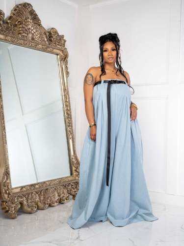 Women's fashion, one shoulder, multiple wearing methods, wide leg jumpsuit with belt