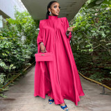 Women's high neck loose draped robe satin dress