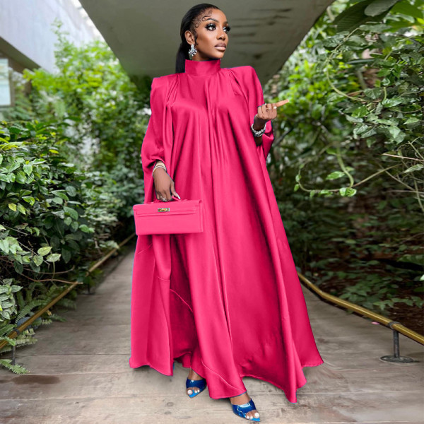 Women's high neck loose draped robe satin dress