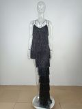 Dress Split Long Dress Open Back Sexy Strap Tassel Dress