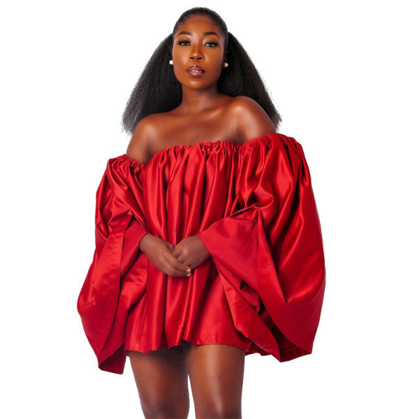 Women's One Shoulder Doll Dress Solid Lantern Dress Sexy Dress