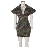 Personalized sexy large lapel camouflage tight dress