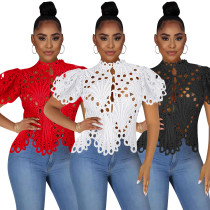 Perforated Sexy Flare Sleeve Breathable Nightclub Women's Single Top