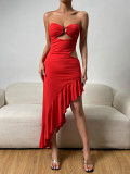Sexy hollow out resin ring dress with irregular fishtail hem for women's dress