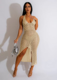 Women's sexy slim knit jacquard sleeveless dress