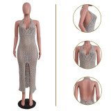 Women's sexy slim knit jacquard sleeveless dress