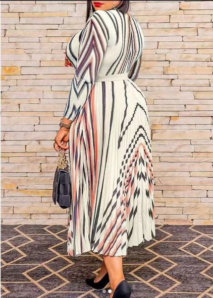 Irregular positioning printed pleated geometric design dress