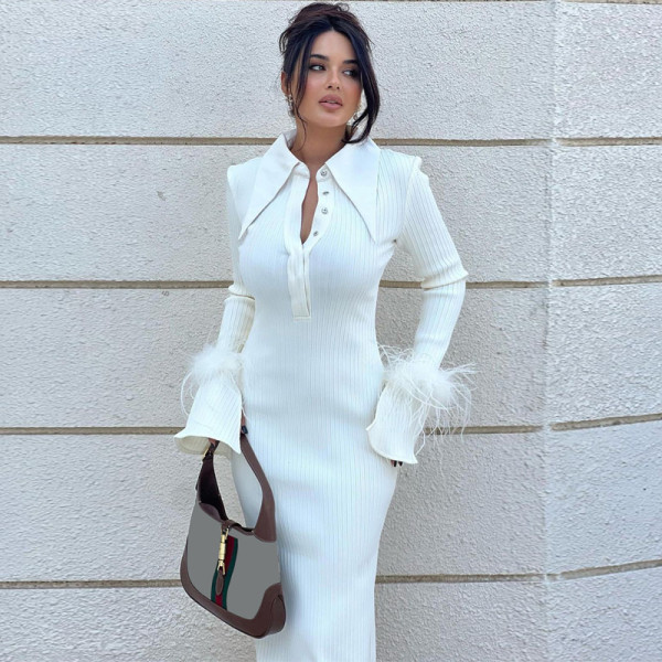 Fashionable POLO collar long dress