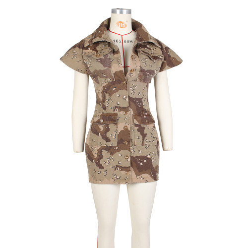 Personalized sexy large lapel camouflage tight dress